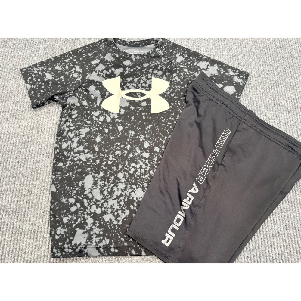 Under Armour Boys HeatGear Splatter Shirt and Shorts Set Black Grey Medium 10-12